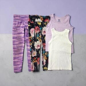 Girls Activewear Bundle Size 4T/XS (4-5) Purple Floral Leggings & Tank Tops Lot
